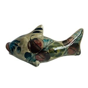 Tonala Mexico Hand Painted and Glazed Pottery Fish Figurine